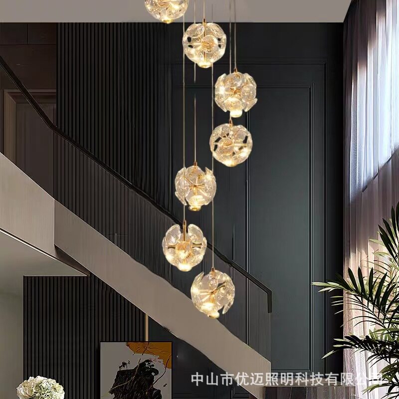 水晶楼梯灯长吊灯客厅灯旋转复式楼现代简约轻奢别墅loft公寓