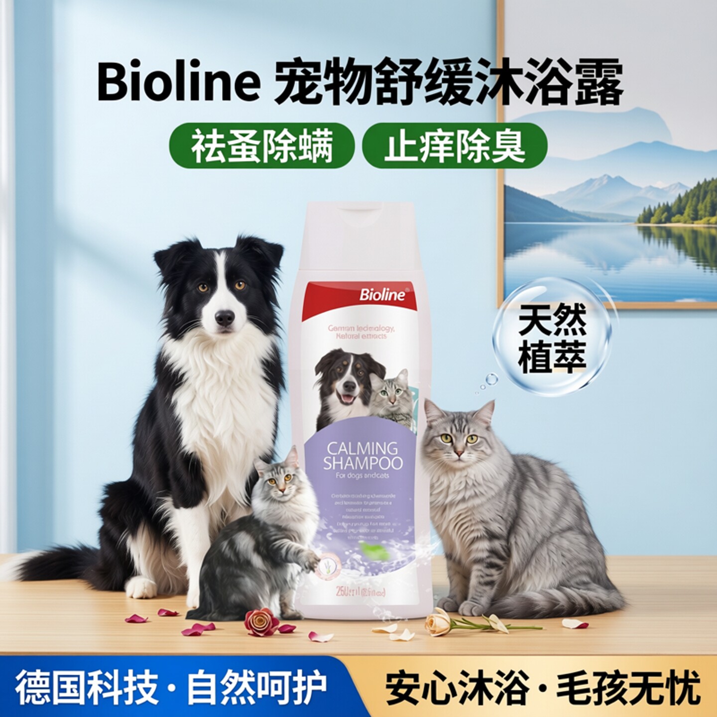 宠物洗澡猫狗通用沐浴露护肤二合一祛蚤除螨除臭止痒宠物洗澡香波