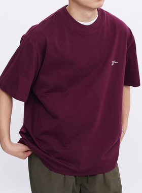 AWT23SS 250G纯棉宽松短袖 休闲百搭多色圆领印花T恤上衣男女情侣