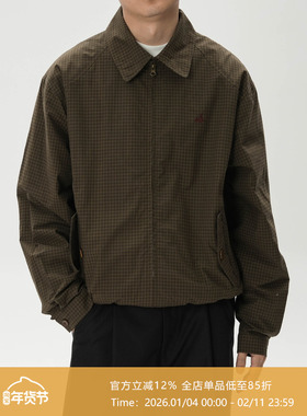 AWT25SS 全棉精纺三色混搭细格纹 复古感宽松翻领春秋夹克外套