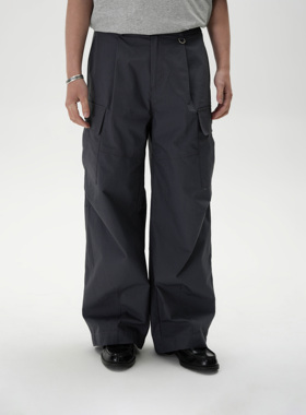 AWT25春夏 纯棉暗格纹材质 简约宽松多口袋直筒工装长裤男女