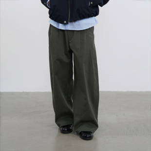 AWT26AW〔珠帆肌理小弯刀〕双褶设计休闲裤男女嵌条口袋弯刀长裤