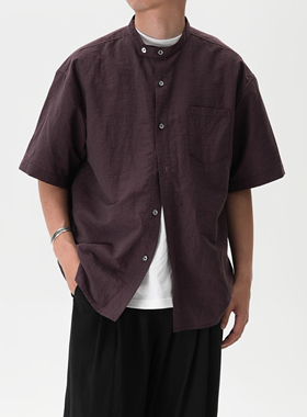 AWT25SS 混纺天丝麻立领宽松衬衫