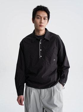 AWT 26SS 〔纯棉细格色织〕翻领嵌条半开领宽松衬衫