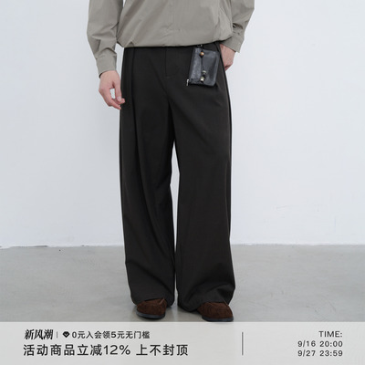 AWT羊毛混纺西裤老钱风长裤