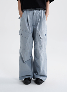 AWT 26SS 〔纬向竹节肌理〕素版微弧工装休闲弯刀长裤