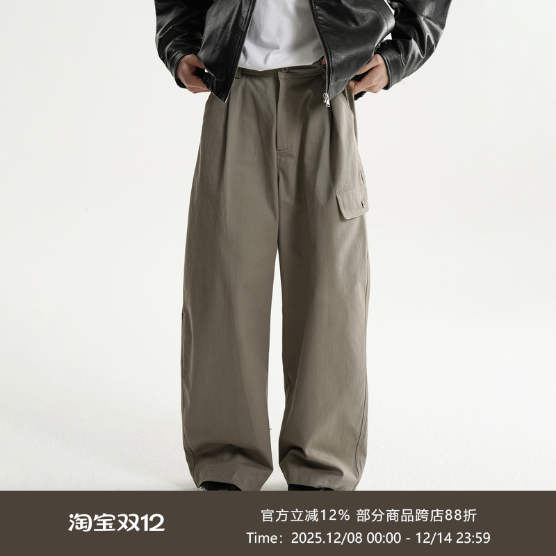 碳素磨毛宽松伐木工装直筒长裤