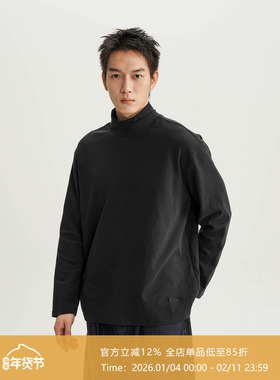 AWT25AW 叠领设计 磨毛抗起球素色高领打底宽松亲肤长袖T恤男女
