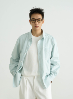 AWT25AW 长绒棉材质基础简约通勤舒适宽松纯色长袖小尖领衬衫男女