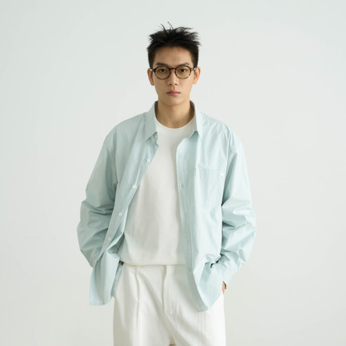 长绒棉材质纯色长袖衬衫