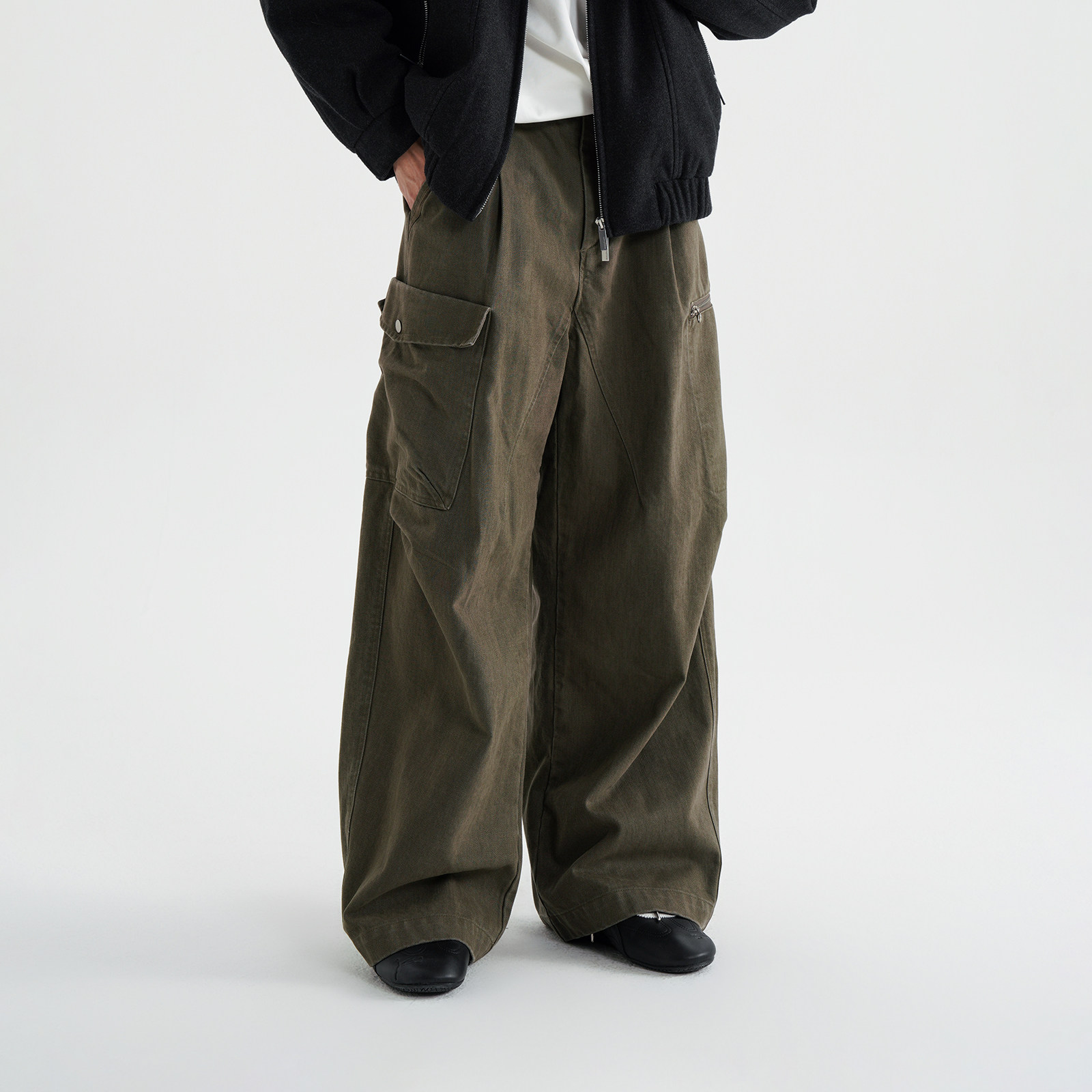 多口袋洗水工装直筒休闲长裤