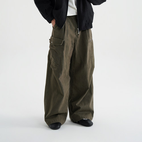 多口袋洗水工装直筒休闲长裤