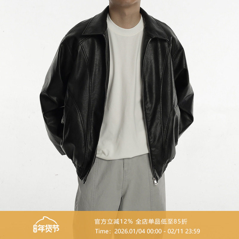 AWT24秋冬新款 水洗哑光质感  宽松休闲夹克翻领复古皮衣外套男女,男装,夹克,淘宝优惠券,粉丝福利购,淘宝优惠卷