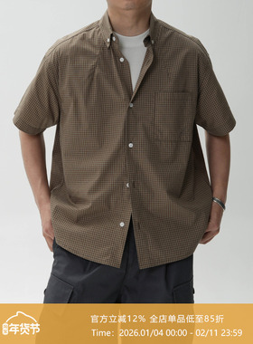 AWT25SS 细格纹小尖领短袖宽松短袖衬衫