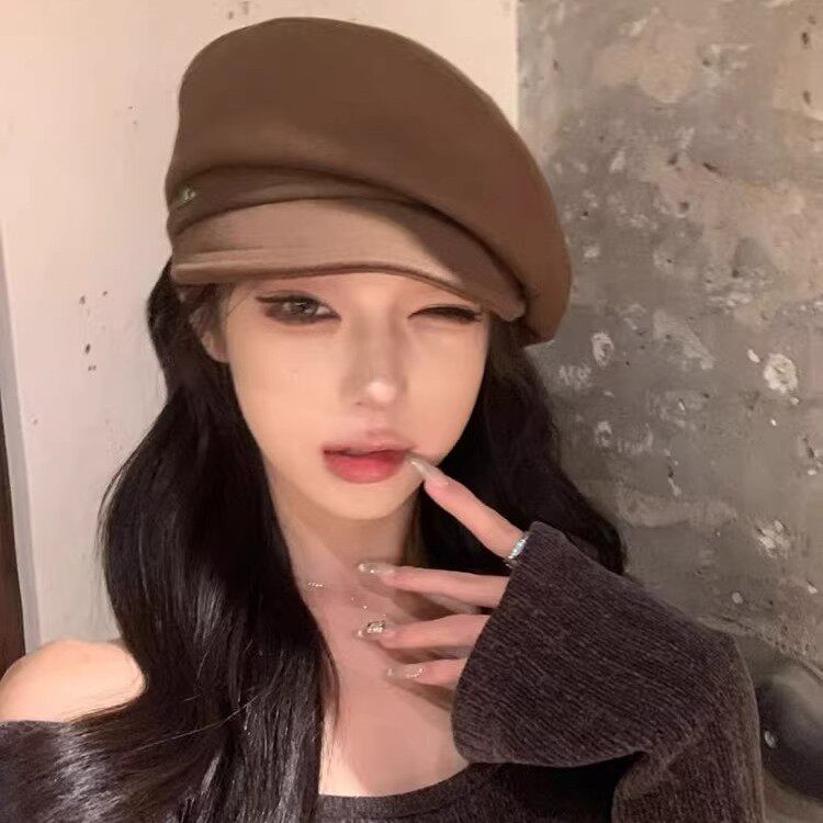 韩版大头围八角帽子女秋冬季显脸