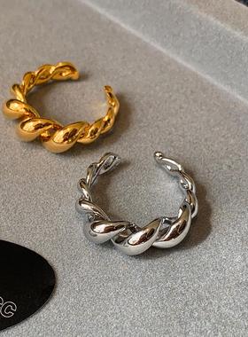 法式金属银色麻花扭结开口食指戒指女小众设计轻奢高级感调节指环