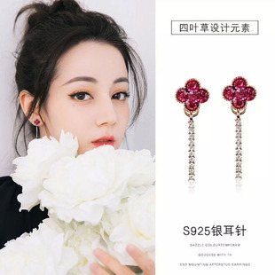 純銀四葉草耳釘2025新款 耳飾 耳墜女耳環(huán)高級感紅色氣質(zhì)夏季 爆款