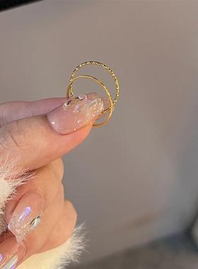 不掉色0.5mm巨细素圈戒指女叠戴18K包金食指戒钛钢指环尾戒百搭