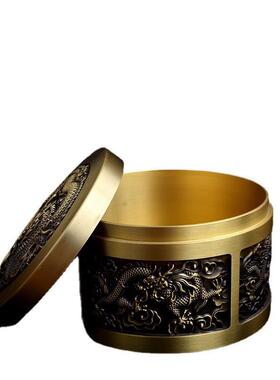 纯黄asth五龙铜茶叶罐茶叶密封防潮茶防潮罐功夫茶家居客书房厅道