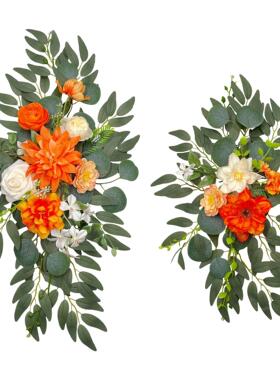 仿真花欧美式婚订婚花婚礼庆景橙色miniYB00装饰拱门花背迎宾花