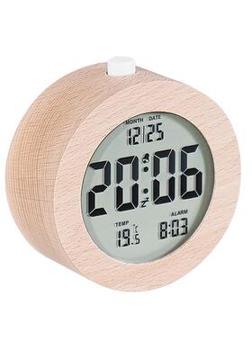 北欧风实木闹钟约木功头时钟电多能LCD2106简子钟手工制作钟表210