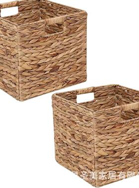 厂家直编织收纳篮叠式编织BZ9395水葫供芦草简折约方形杂格子物收