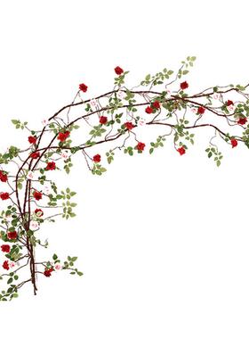 藤TB569920仿玫瑰假花饰藤条室真内客厅墙面空调管道遮挡装吊顶塑