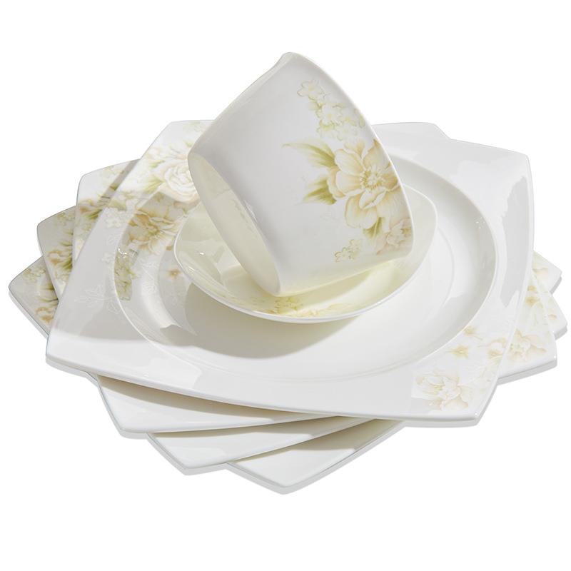 骨瓷餐式具套装碗盘子家用中瓷唐方形陶器碗山Z1204碟简约结婚