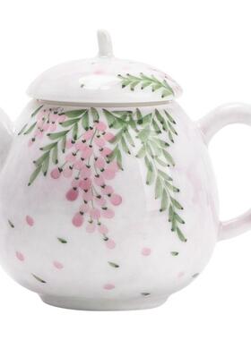 绘紫女花藤潘壶茶手壶高档士茶具陶瓷功夫泡茶壶单个迷你小24JS08