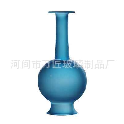 件新中禅意古典磨砂孔雀216蓝桌面摆小花式艺瓶花器皿日式透明玻