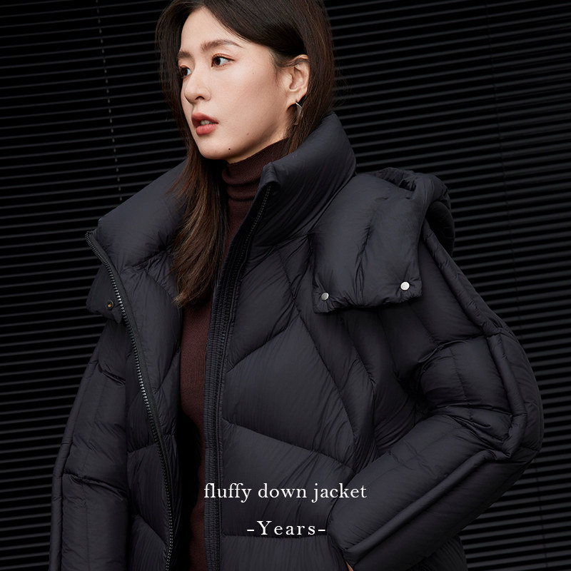 轻行城市丨长款带帽白鸭绒羽绒服2024冬季新款女保暖加厚外套休闲