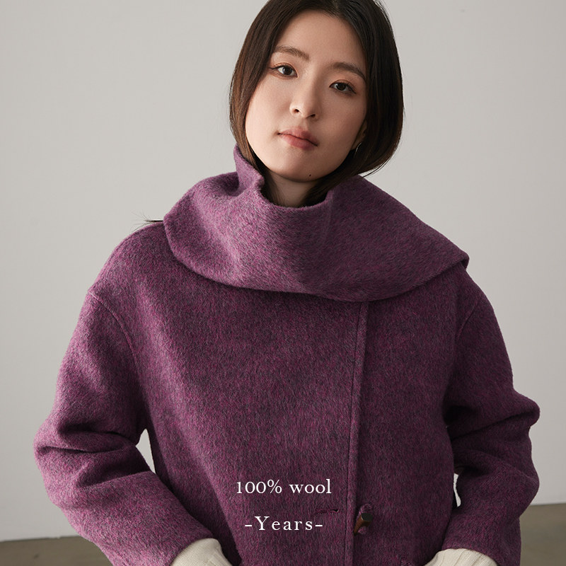 长款羊毛牛角扣氛围感围巾+外套