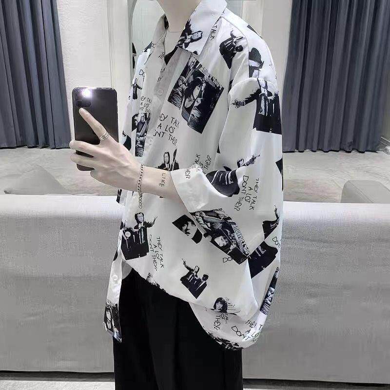 夏季新款冰丝短袖衬衫男学生韩版宽松潮流大码衬衣男休闲百搭上衣