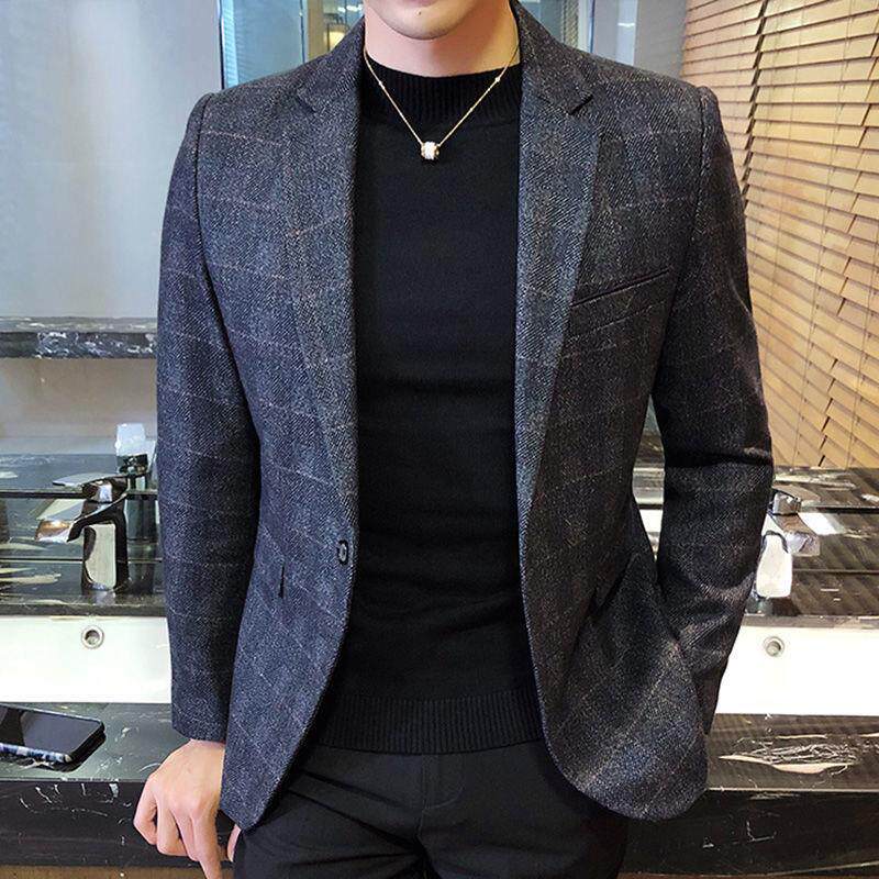 西服男士外套中青年夹克韩版修身商务休闲时尚爸爸大码春秋小西装