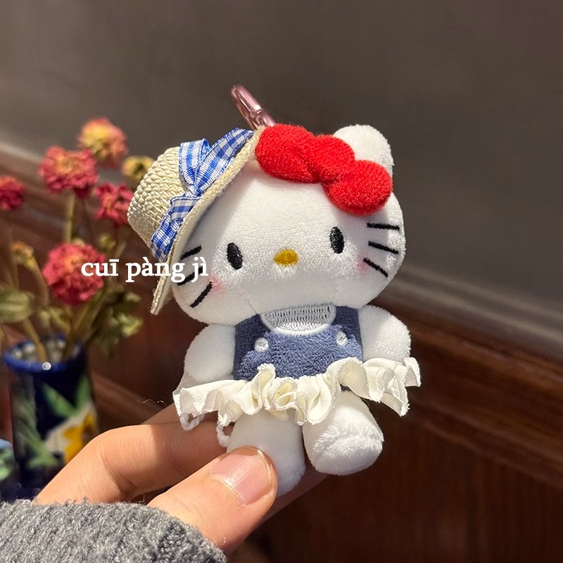 夏日草帽kitty猫毛绒挂件