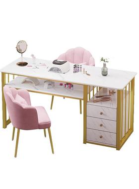 美甲式桌椅套装日网358桌椅子单人双子人轻奢简约现代加长红美甲