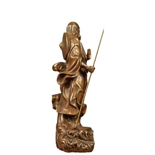 黄铜达摩精品仿古人物佛像站苇叶过江达摩工艺品装饰品礼物摆件
