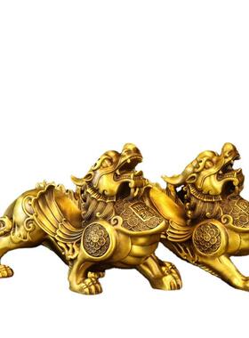 铜XSQ貔貅摆件一对皮黄貔恘铜大号丘铜制貔貅客品厅办公室开业礼