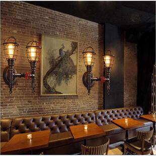 美式 工B200业复风罩古酒吧餐厅过道 简约古铜双头网水管壁仿灯个性