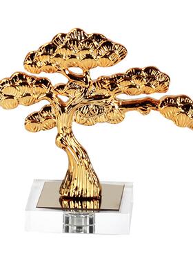 中式迎客松摆桌件酒门玄关过道面工艺品JTE店金属松树雕厅塑软装