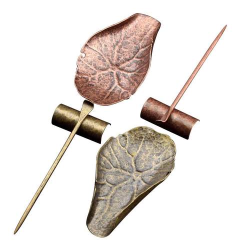 荷叶铜茶则复古茶拨家用禅意茶匙三件套创意功夫茶具配件茶勺茶铲