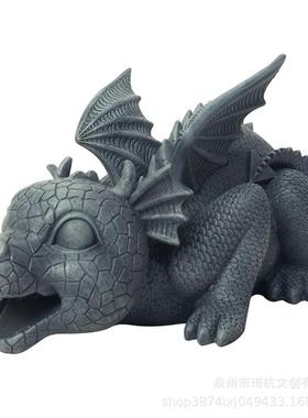 热款动物西方龙花园流水喷泉摆件家居桌面树脂呆萌可爱装饰品