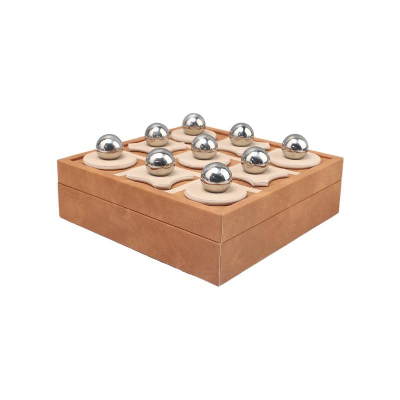 现代简约金属皮革棋盘装饰收纳盒摆件客厅卧室书房软装家居装饰品