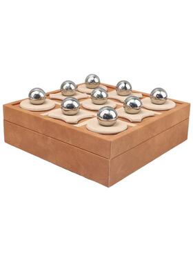 现代简约金属皮革棋盘装饰收纳盒摆件客厅卧室书房软装家居装饰品
