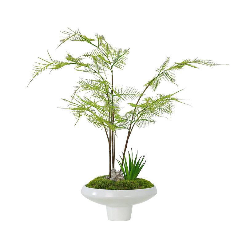 新中式禅意仿真花艺文竹盆景侘寂风日式绿植书房茶室软装玄关摆件