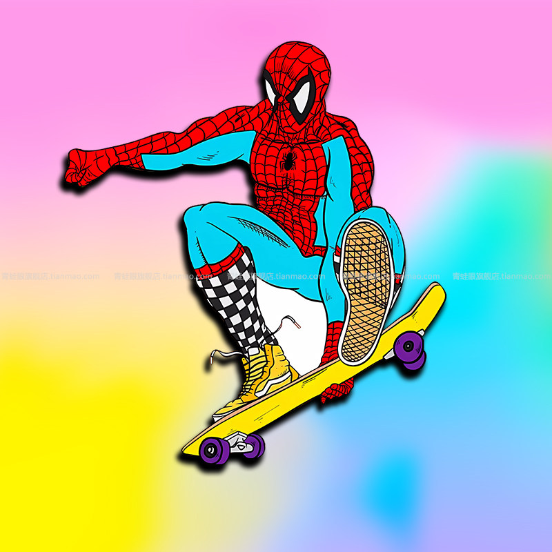 滑板蜘蛛侠贴纸划痕遮挡电动摩托车头盔贴防水防晒反光卡通贴画