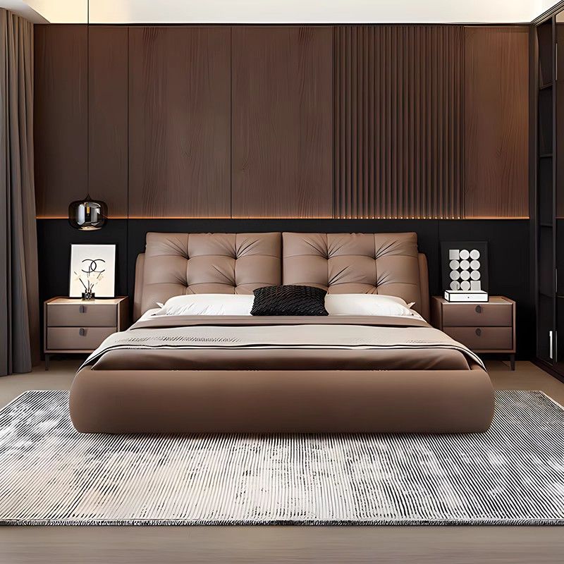真皮床现代简约主卧大床轻奢双人床高端大气意式极简婚床