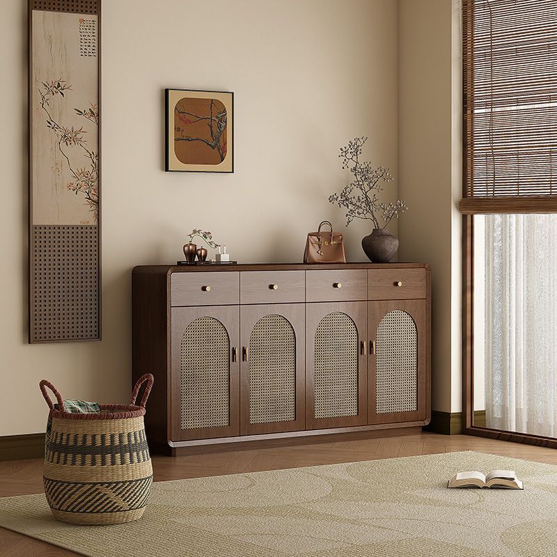 新中式藤编鞋柜家用门口收纳柜客厅入门玄关柜小户型复古风阳台柜