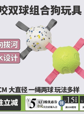 新款狗狗玩具球咬不烂ETPU绳结玩具浮水耐咬双球互动狗玩具实心球