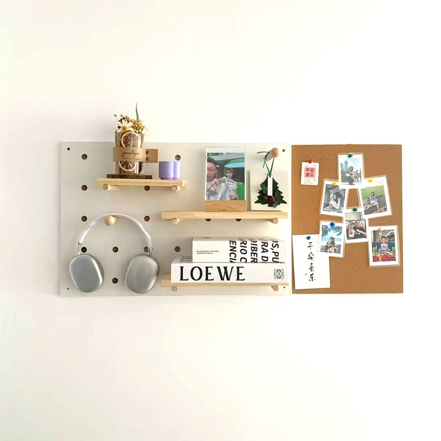 实木洞洞板置物架儿童墙上书房书桌面壁挂式收纳装饰背景墙软木板